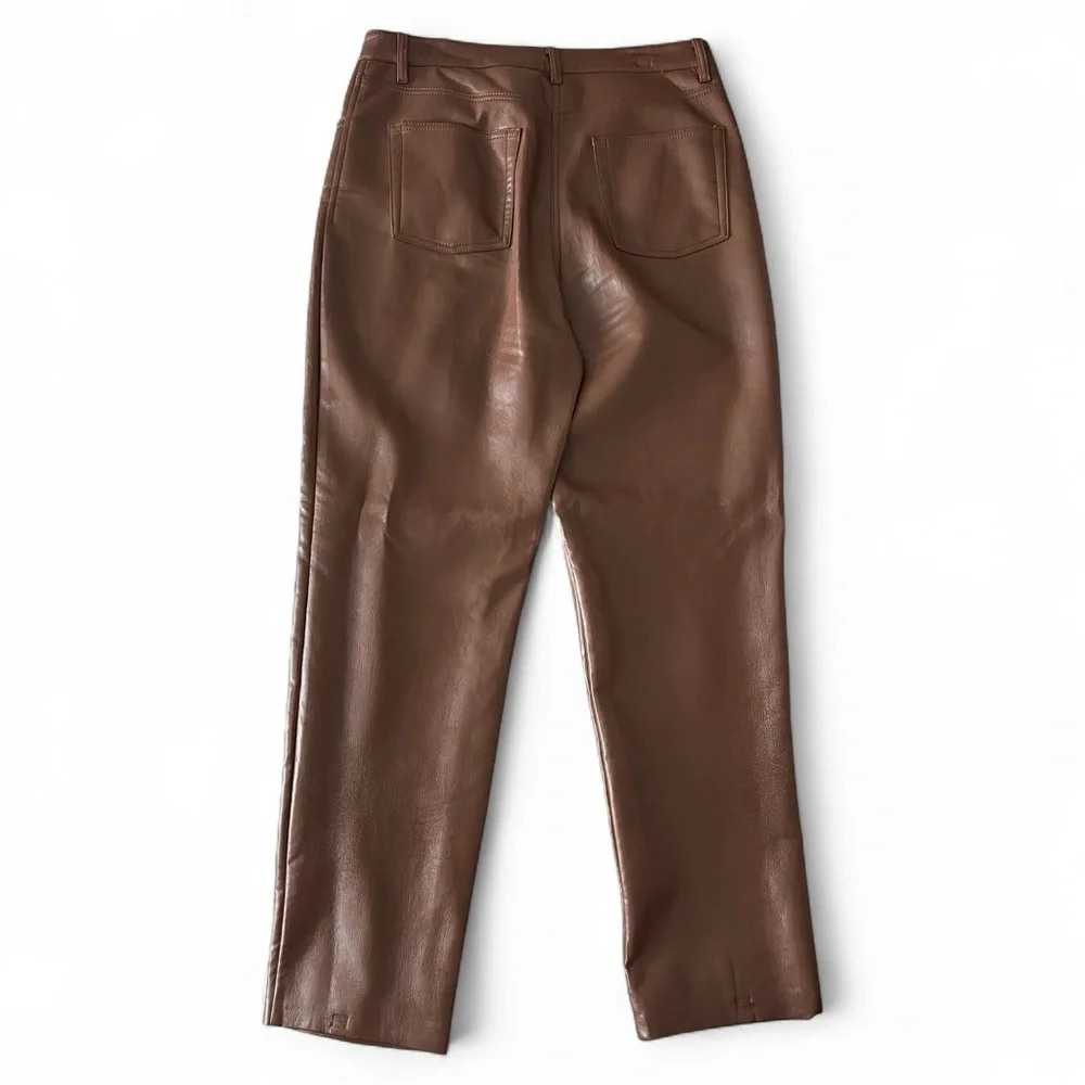 Aritzia Wilfred Melina Pant High Waisted Vegan Leather Cognac Brown Trousers - Picture 3 of 5